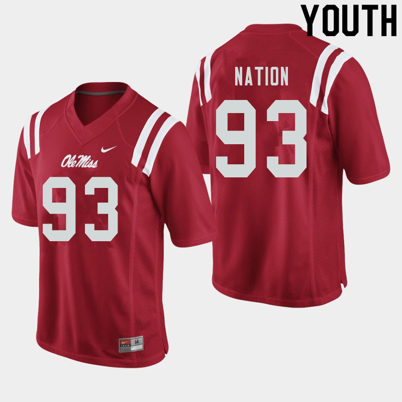 Cale Nation Ole Miss Rebels NCAA Youth Red #93 Stitched Limited College Football Jersey YJJ3858SM